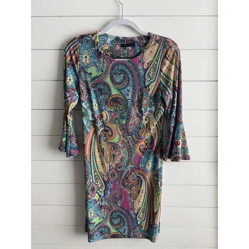 Tommy Hilfiger Dress Size 4 Blue Pink Paisley 3/4 Bell Sleeve 0654